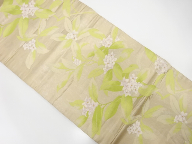 JAPANESE KIMONO / ANTIQUE FUKURO OBI / SILK / WOVEN FLORAL PLANTS